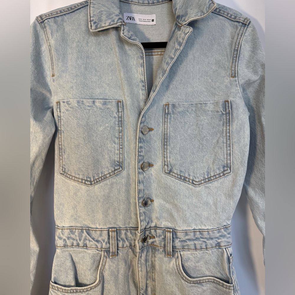Zara Light Blue Denim Jumpsuit - Picture 3 of 4